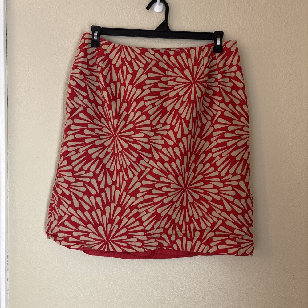 Talbots Petites Womens Lined Skirt A-Line Red Tan Sunburst Print, Size 16W